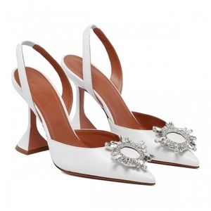Amina Muaddi White Begum Slingback Pumps - Dupe